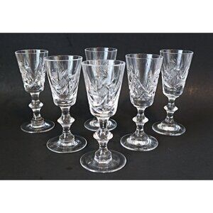 6 Vintage Pinwheel Crystal Liqueur Stemmed Glasses Liquor Cordial Barware